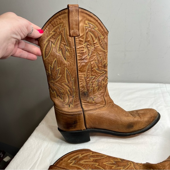Old West tan brown leather womens cowboy cowgirl boots size 8 - Picture 3 of 12